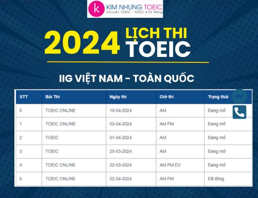 Lịch thi TOEIC IIG Việt Nam 2024 trên Toàn Quốc