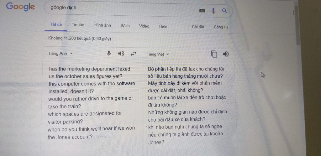 học từ vựng toeic part 2 với google dịch translate